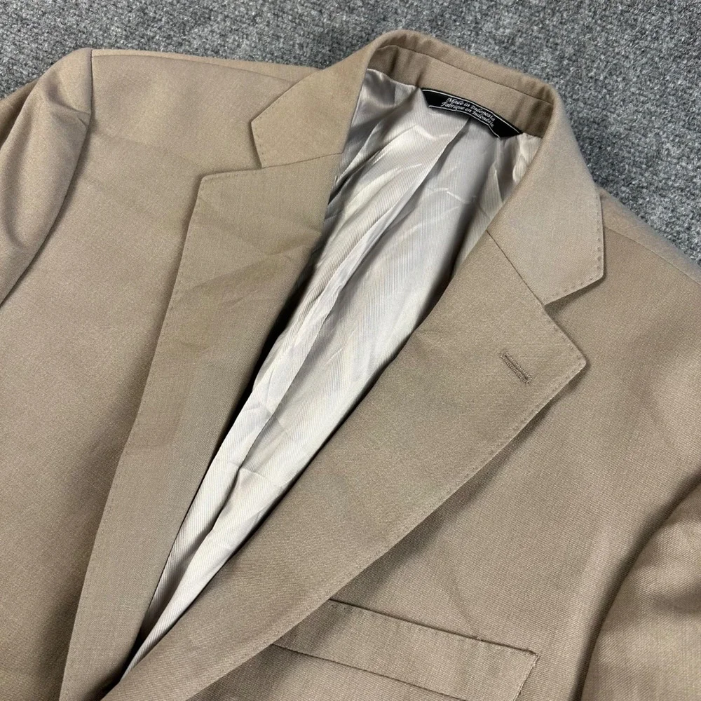 Saks Fifth Avenue Mens 38R Slim Fit 100% Wool Blazer Tan Khaki Sport Coat